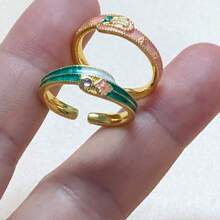 خاتم أنيق مطبوع عليه زهر الخوخ الأبيض المطلي بالطلاء المينا، هدية للنساء في أعياد الزواج والحفلات والعيد والعيد الوطني وعيد الشكر