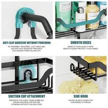 OYAJIA Shower Caddy Over Shower Head: Adjustable Hanging Bath Organizer With Soap Tray, 3-Tier Baskets & 4 Hooks For Razor, Loofah - Black Back To School - Black - View 8