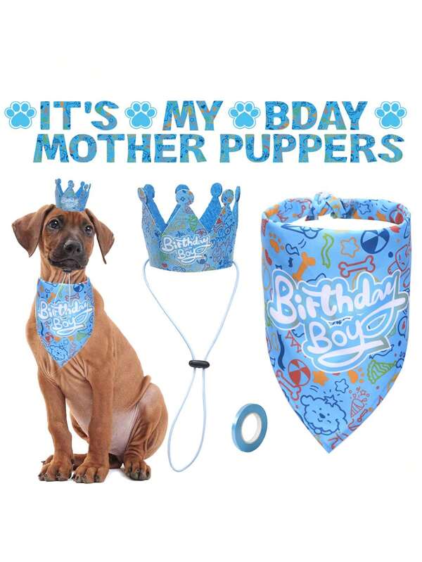 3 قطع طقم زينة حفلة عيد ميلاد الكلب، قبعة عيد ميلاد لطيفة للحيوانات الأليفة، وشاح مثلث وراية لكلاب صغيرة ومتوسطة الحجم