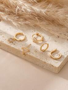 Bộ 5 chiếc khuyên tai mặt dây chuyền hình giọt nước và ngôi sao Cubic Zirconia thời trang, thích hợp làm phụ kiện đi làm hàng ngày, trang sức bằng đồng - Vàng - Xem 3