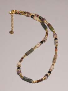 gxtbw Collar de cuentas de ágata natural | Joyería de gema de cristal curativa de calidad AAA | Cuentas graduadas tejidas a mano para mujeres | Collar de piedra de tonos tierra para equilibrio de chakras, estilo bohemio, regalo espiritual