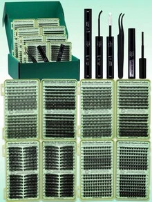 Lashsun 2304 Clusters Lashes Book High Capacity Lashes Kit, D Curl Lash Clusters Multiple Styles Mixed 10-16mm Mega Volume Individual Lashes Wispy Lashes Cluster Lash Set Comes With Bond&Seal Lash Remover And Tweezers For DIY Use At Home, Beginner Friendly - 黑色 - 查看 8