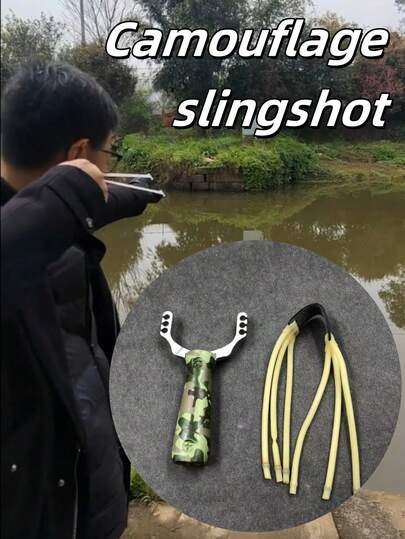 1個 エボニー製 ウルフ迷彩 スリングショット、3本ゴムバンド付属、初心者向け アウトドア競技用スリングショットおもちゃ、耐久性があり、練習、体と目の運動に適し、アウトドアや庭での遊び、的当てに最適