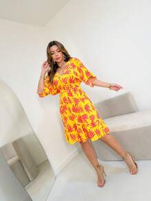 Short Dress/With Stretch/Half Sleeves/Princess/Printed/Women's Fashion/Summer - 101-Amarelo - Xem 3