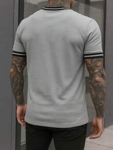 STRIPED T-SHIRT / BASIC T-SHIRT / MEN'S T-SHIRT / 100% COTTON T-SHIRT - 淺灰色 - 查看 3