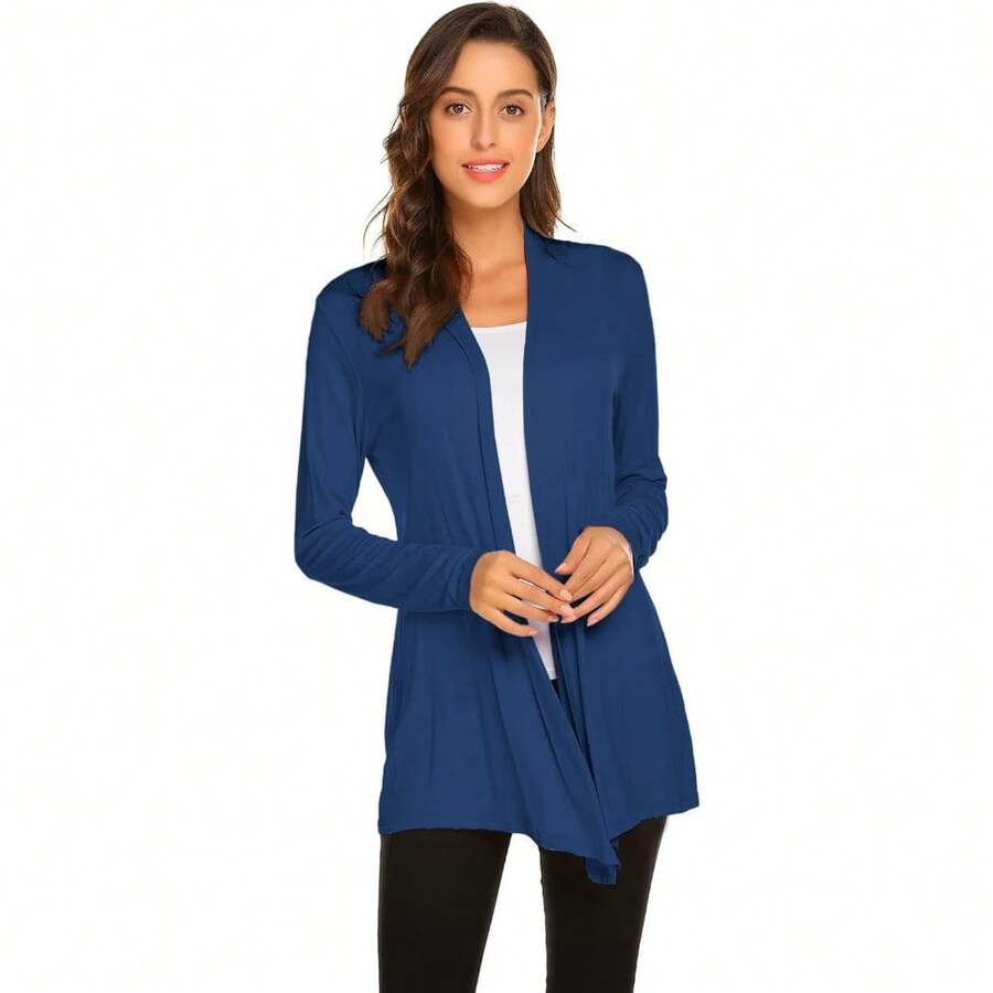 Newchoice Womens Casual Lightweight Long Sleeve Cardigan Soft Drape Open Front Fall Dusters (S-3XL) - Biru - View 1