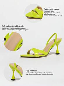 Sandalias de tacón alto de mujer, de estilo elegante y elegante, de color amarillo mostaza, con acabado brillante tipo espejo, puntiaguda, con correa de tobillo, ideales para fiestas, exteriores y salir de fiesta en primavera/verano - Mostaza Amarilla - Ver 5
