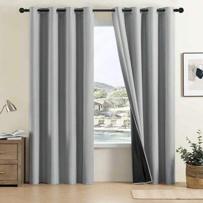 1 件 100% 遮光涂层纯色简约时尚索环装饰隔热窗帘，适用于客厅、卧室、育儿室、门帘、衣柜，防水窗帘带隔热衬里，适用于客厅、卧室、浴室、家居装饰、房间装饰，100% 遮光窗帘