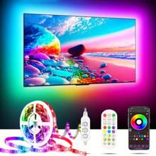 1 pièce Bande lumineuse LED 5050 RVB de 1 m à 20 m, Éclairage LED pour chambre, Convient pour la bande lumineuse de rétroéclairage LED de 55 à 75 pouces, Synchronisation avec la musique et la télévision, Bande lumineuse LED USB pour rétroéclairage TV, Rétroéclairage LED TV avec télécommande application, Pour la décoration de la pièce