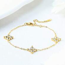 1 pièce Bracelet en acier inoxydable serti de strass à quatre feuilles de trèfle, convient pour le port quotidien des femmes