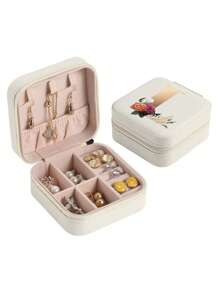 1pc Mini Floral Alphabet Jewelry Storage Box, A-Z Gold Letters, Portable Zipper Travel Jewelry Storage Box, Gift Box For Women, Multi-Function Jewelry Display Stand For Rings, Pendants, Earrings, Necklaces, Etc. - Suitable For Women, Mother, Girlfriend, Valentine's Day Gift Box.