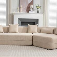 128" Boneless Couch Sofa Set W/Pocket Springs, 3-Seat Reversible Living Room Furniture, No Assembly Needed (Light Brown) - 淺棕色+圈呢+纖維泡棉墊+3座-1 - 查看 6