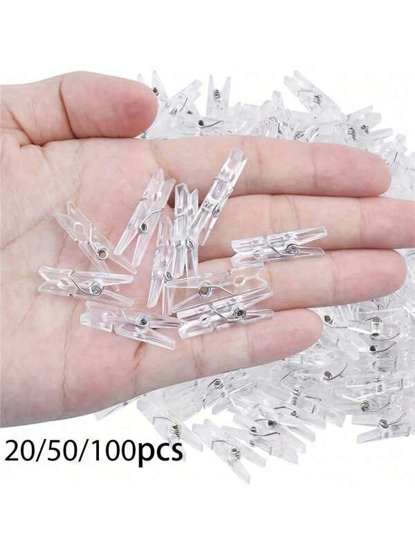 20/50/100pcs Mini Photo Clips, Transparent Spring Plastic Hanging Clip, Towel Photo Clip, Clothes Pin DIY Photo Wall Home Decoration