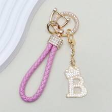 1pc Premium Braided Leather Keychain With Shiny Gold 26 Letter Charms Pendant - , Fashionable And Multifunctional Women Keychain - Various Colors, Perfect Accessory For Car Owners, Stylish Gift Idea - Multicolor - View 31