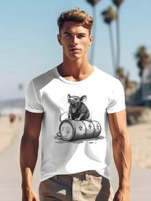 Radioactive Rat 220g Cotton T-Shirt - Nuclear Rodent Graphic Tee, Toxic Waste Barrel Design, Funny Apocalypse Shirt, Heavy Cotton Comfort, Statement Top 0001 - White - View 1