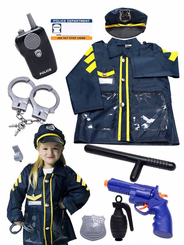 Set de Sets de rol de policía para niños, con accesorios realistas, equipo de Policía, esposas, Grenades, relojes, batones, pajas y walkie-talkies, identificación de la Policía y ropa de policías, insignias policiales, juguetes de simulación, Set para roles de niños y niñas