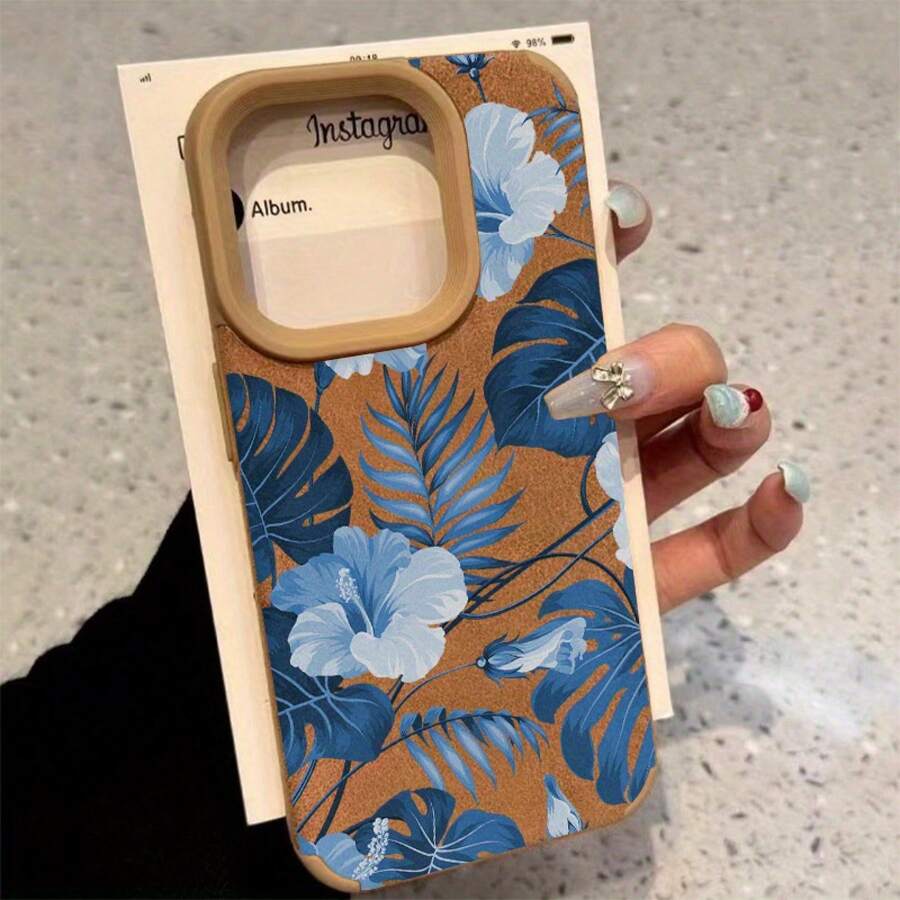 Teléfono Teléfono de piel sintética suave con diseño de flor azul, que ofrece lentes altas, compatible con los modelos 13 Pro, 14, XS, 16 Plus, 12, 15 y 11. - Colores mixtos 1 - Ver 1
