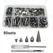80 Sets Pointed Bead Screw Rivet, Punk Spikes And Studs Kit, Metal Tree Spikes Studs For Leathercraft And Punk Style Clothing Accessories DIY Craft Decoration