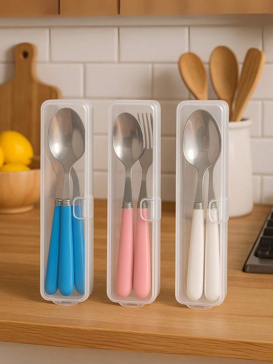 Portable Individual Lunch Box Cutlery Holder Case Bag - Baby Blue - View 1