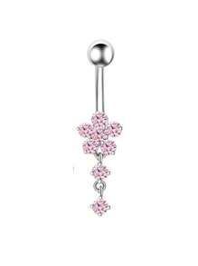1 peça de piercing de umbigo em aço inoxidável, elegante e versátil, com strass, laço, borla, coração, borboleta e flor, adequado para mulheres, presente requintado