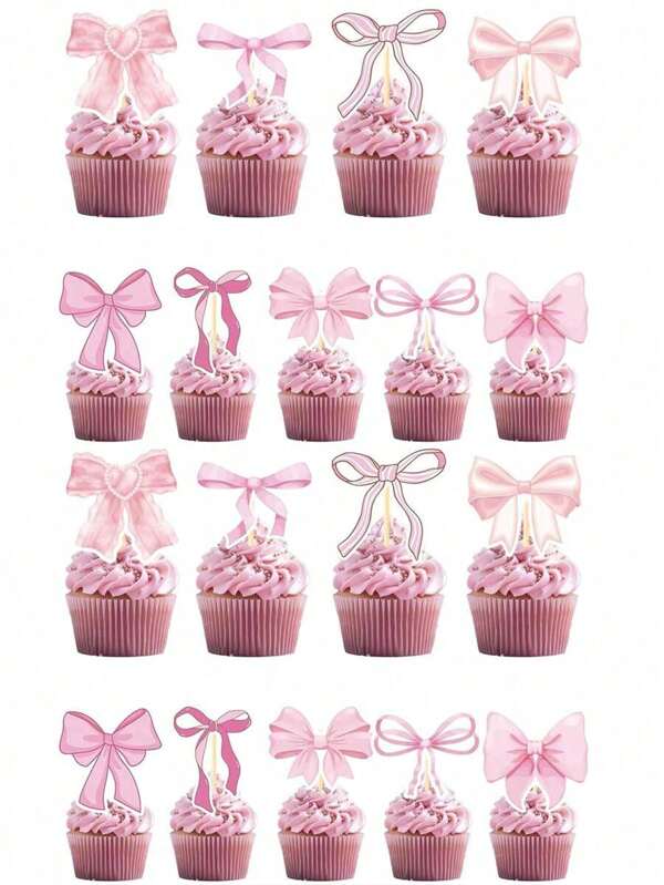1/18/36PCS Pink Bow Cupcake Toppers,Pink Birthday Party Decorations,Bowknot Birthday Cupcake Decorations Dessert Cake Toppers For Wedding Bachelorette Party,Pink Bow Cake Photo Props