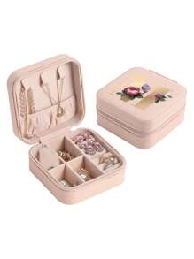 1pc Mini Floral Alphabet Jewelry Storage Box, A-Z Gold Letters, Portable Zipper Travel Jewelry Storage Box, Gift Box For Women, Multi-Function Jewelry Display Stand For Rings, Pendants, Earrings, Necklaces, Etc. - Suitable For Women, Mother, Girlfriend, Valentine's Day Gift Box.