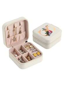 1pc Mini Floral Alphabet Jewelry Storage Box, A-Z Gold Letters, Portable Zipper Travel Jewelry Storage Box, Gift Box For Women, Multi-Function Jewelry Display Stand For Rings, Pendants, Earrings, Necklaces, Etc. - Suitable For Women, Mother, Girlfriend, Valentine's Day Gift Box.