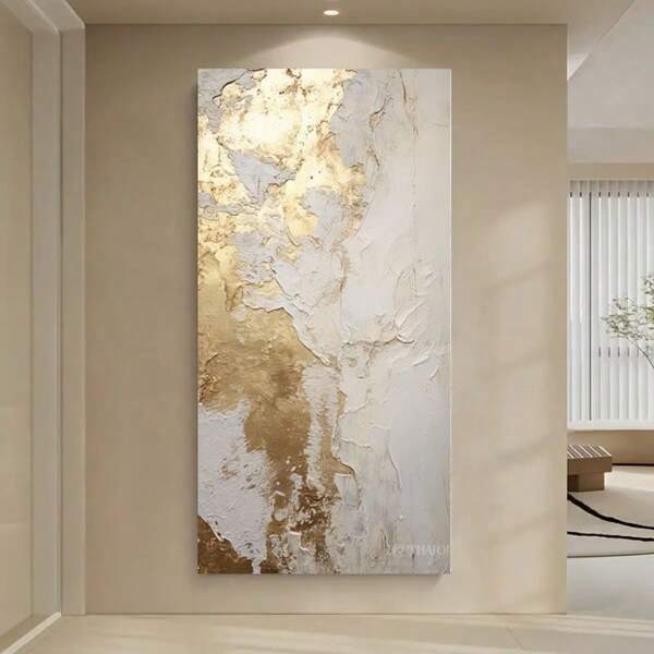 1 peça de arte de parede moderna sem moldura - pôster em tela com textura de mármore branco e dourado, adequado para decoração de sala de estar, quarto ou escritório, presente de decoração moderna para casa, arte de escritório | Arte com textura de mármore | Tela sem moldura, arte de parede