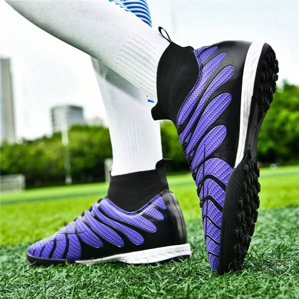 1 Pair Men's High-Top Soccer Shoes, Football Sports Shoes, Outdoor Sports Shoes, Soccer Cleats, Sports Style, Anti-Slip Durable, Short Studs, PU Leather Upper, Stylish Colors, Rubber Outsole, Suitable For Muddy And Short Grass Pitch, Professional Match Use (Size: 35-45)