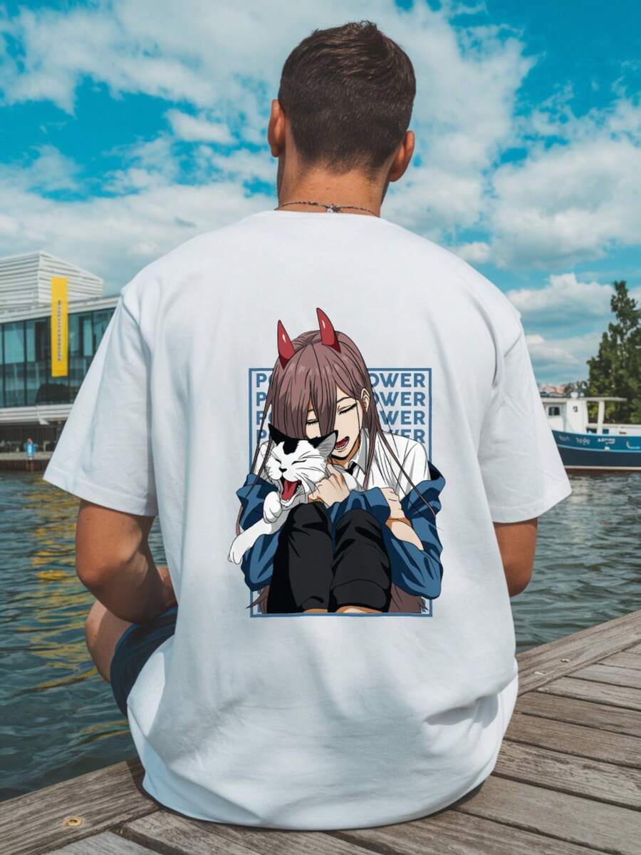 Playeras blanca de manga corta y negra de manga corta 100% algodón, con gráficos del personaje de anime, camiseta holgada de estilo casual, adecuada para chicos y parejas en verano, regalo de cumpleaños para chicos, regalo hecho a mano,La tela no tiene olor, camiseta estampada,playeras de hombre,viene bueno el estampado. - Blanco (parte posterior) - Ver 1