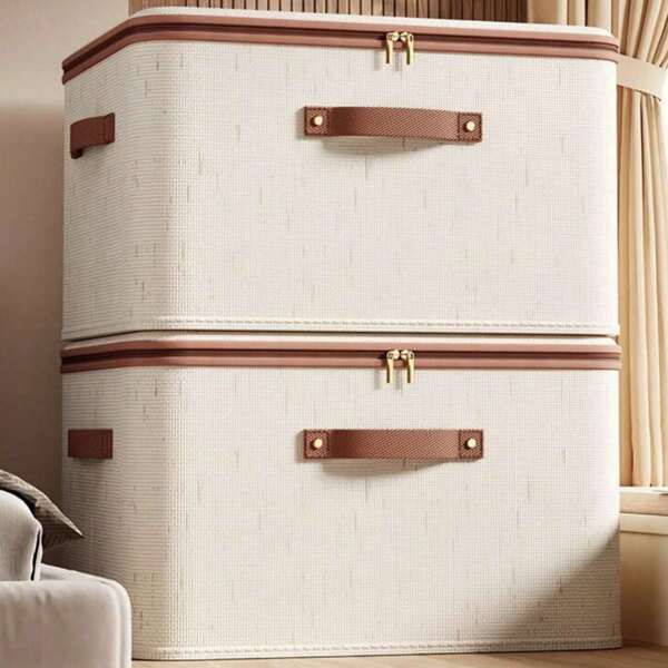 1 Stück zeitgenössischer stapelbarer und faltbarer Aufbewahrungskorb mit Reißverschlussdeckel und Griff, Leinen-Stoff-Faltboxen für den Kleiderschrank, multifunktionale rechteckige nicht wasserdichte Aufbewahrungsbox für Unterwäsche, BHs, Socken, Kleidung Schubladen, Unterbettaufbewahrung