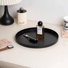 1pc Metal Round Tray, Jewelry Tray, Flower Tray, Black And White Display Tray For Bedroom Cosmetics, Perfumes, Lipsticks, Aromatherapy, Bathroom Countertop, Living Room, Hotel Bathroom Artistic Decor Display Tray For Women Storage Organizer Travel Essentials Back To School Dormitory Storage