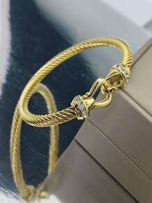 1 pulseira elegante com cabo de diamante, pulseira de corda torcida de aço inoxidável com fecho, joias femininas