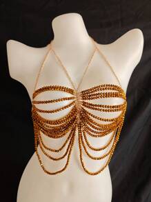 Sexy, modische Körperkette, hochwertige Brustkette mit Diamantbesatz, Top-Kette, Hochzeitskleid, Nachtclub-Partyschmuck