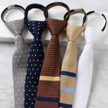 Corbata de punto a rayas con cabeza plana, ajustable, suave y sin nudos, corbata automática con cremallera como accesorio para traje de chico