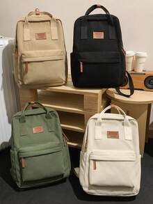 小号青少年背包，灯芯绒面料，轻便，适合高中和大学女生和男生，可容纳 14 英寸笔记本电脑，旅行包 - 綠色 - 查看 10