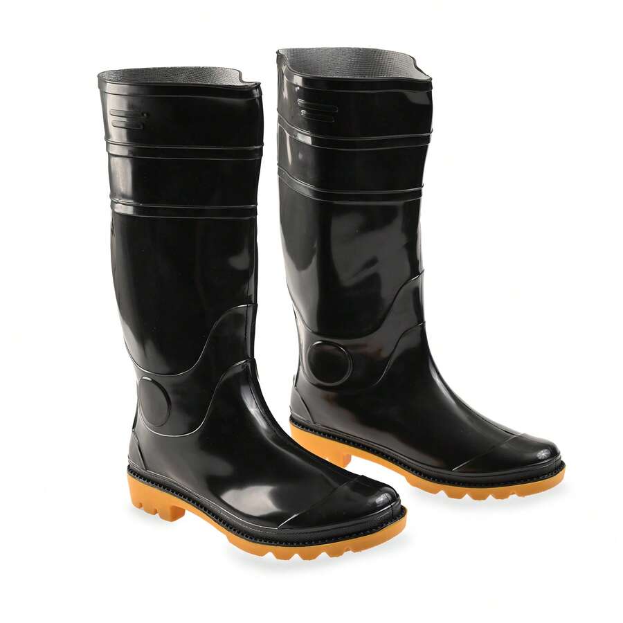 Bota Hombre Caballero Alta Para Lluvia Impermeable Industrial Trabajo Jardinería Agricultura Lava Coches Suela PVC Premium Antideslizante Resistente Líquidos Protectoras Industria Ligera - Negro Amarillo - Ver 1