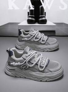 Zapatillas casuales de verano para hombres, diseño especial, de suela gruesa, transpirables, versátiles, con diseño atlético y deportivo, suela gruesa, aumentan la altura, duraderas, livianas, estilo retro robusto, para gimnasio