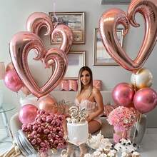 1pc 42-Inch Rose Gold Pink Heart Shape Balloon, Party Decor Suitable For Various Theme Parties, Birthday, Wedding, Engagement - Pink - View 1