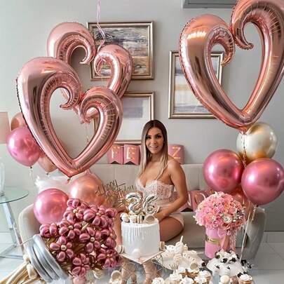 1pc 42-Inch Rose Gold Pink Heart Shape Balloon, Party Decor Suitable For Various Theme Parties, Birthday, Wedding, Engagement