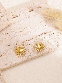 3pcs Titanium Steel Vacuum Electroplated Vintage Heart And Sun Shaped Pendant, Suitable For Handmade DIY Pendants, Earrings, Bracelets, And Jewelry Accessories - Multicolor - View 6