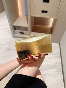 1pc Asymmetrical Shaped Luxury Evening Bag, Romantic Wedding Clutch, Formal Party Handbag With Chain Strap, Bridal Purse For Spring/Summer Formal Gowns - Gold - View 8
