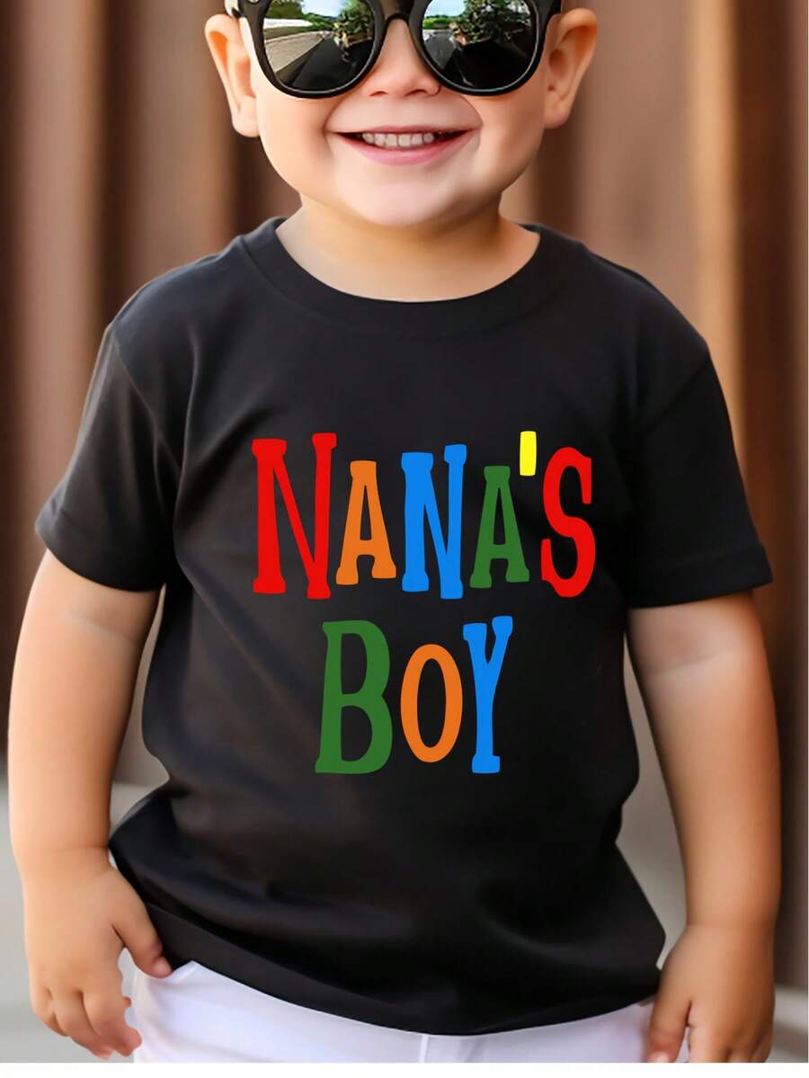 Nana's Darling! Colorful Alphabet - Printed Parent - Child - Themed Kids' T - Shirt Soft Cotton, Crew Neck Short Sleeve T-Shirt For Spring & Summer