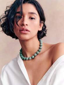 1 件波西米亚风格圆形几何树脂云朵效果串珠项链，带金属扣，手工珠宝，适合节日或日常佩戴 - 雲彩打結珠子項鍊 - 查看 8