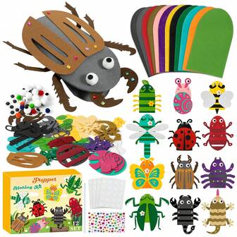 Insects Puppet Making Kit For Family Interact Toy, DIY Making Your Beetle Geckos Shape Puppet For Back To School Handmade Supplies, Class Story Telling Party Props
