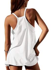 Women's Summer Sleeveless Mini Dress With Built-In Shorts - 白色 - 查看 7