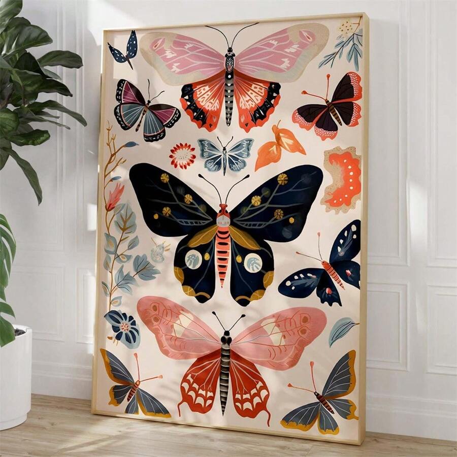 1pc Vintage Butterflys Painting Watercolor Plant Poster Butterfly Botanical Wall Art Boho Butterfly Print Insect Canvas Wall Art Colorful Butterflys Painting Rustic Animal Pictures NO Frame