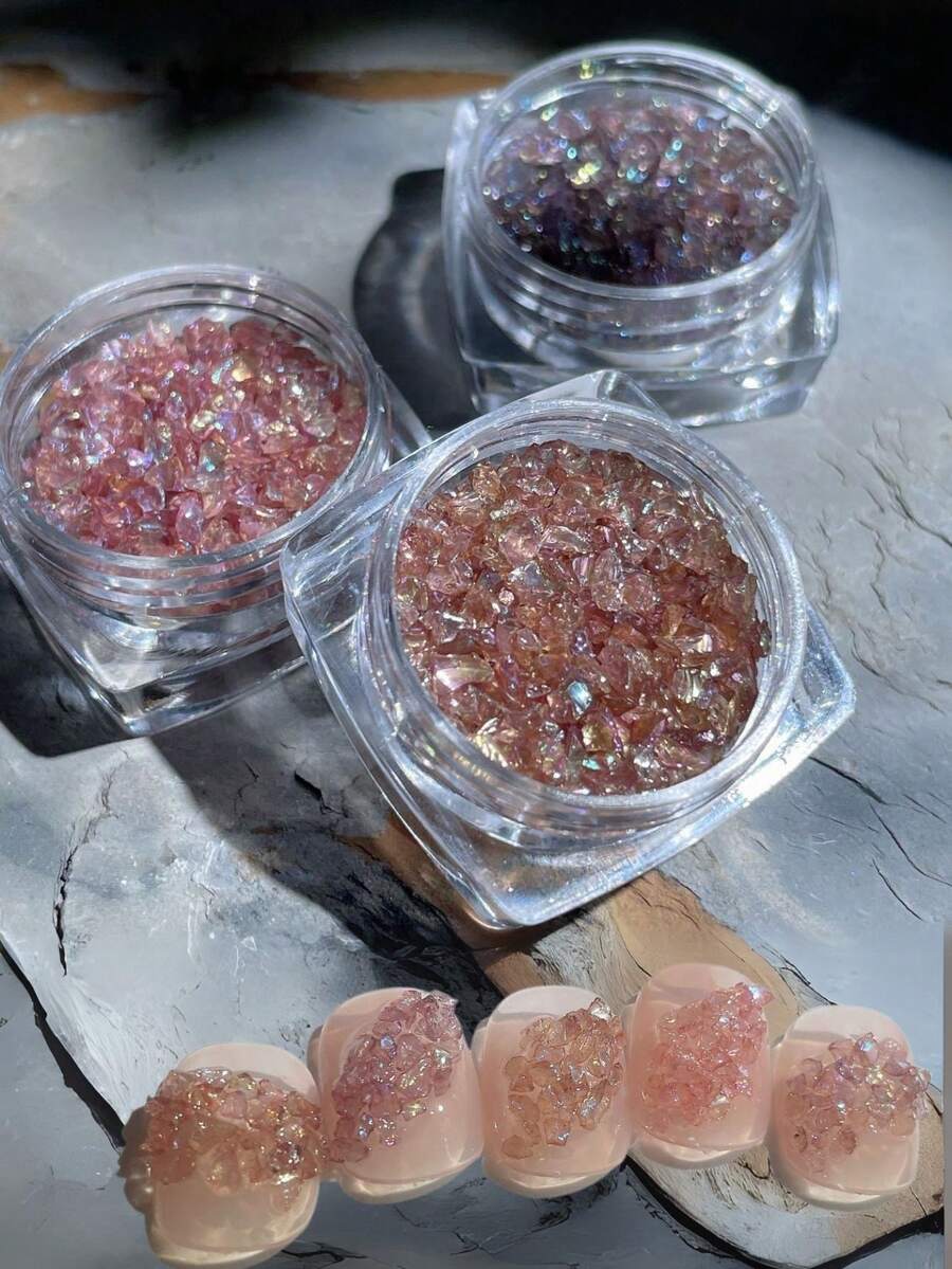 3 盒不对称全息彩虹水晶指甲装饰，3 种闪亮水晶碎片款式，适用于不对称 DIY 美甲，美甲沙龙使用