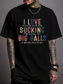 100% Cotton Innuendo Funny Offensive Adult Humor Gag Joke Meme T-Shirt Print T-Shirt Casual Crew Neck Short Sleeve Comfort Tee Top For Spring & Summer Men's Clothing - màu đen - Xem 1