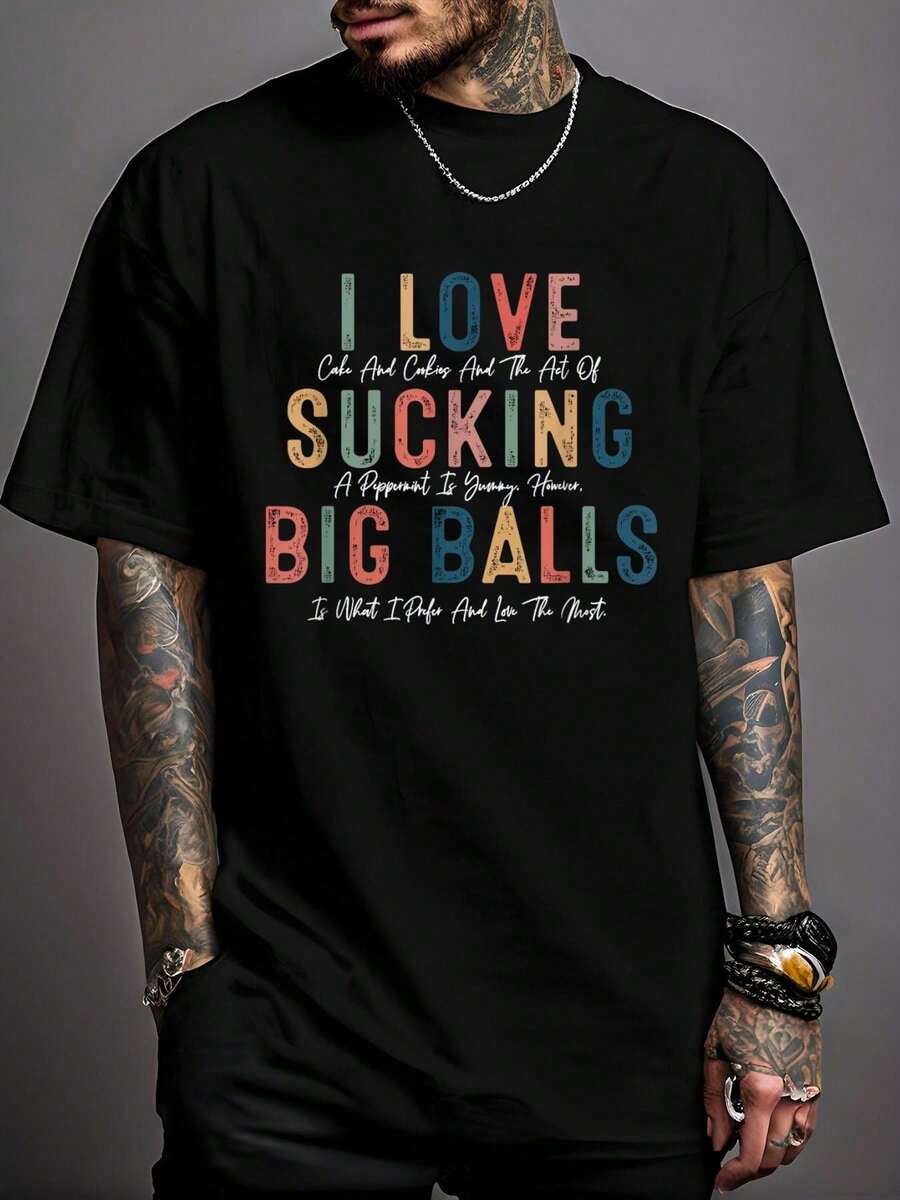 100% Cotton Innuendo Funny Offensive Adult Humor Gag Joke Meme T-Shirt Print T-Shirt Casual Crew Neck Short Sleeve Comfort Tee Top For Spring & Summer Men's Clothing - màu đen - Xem 1